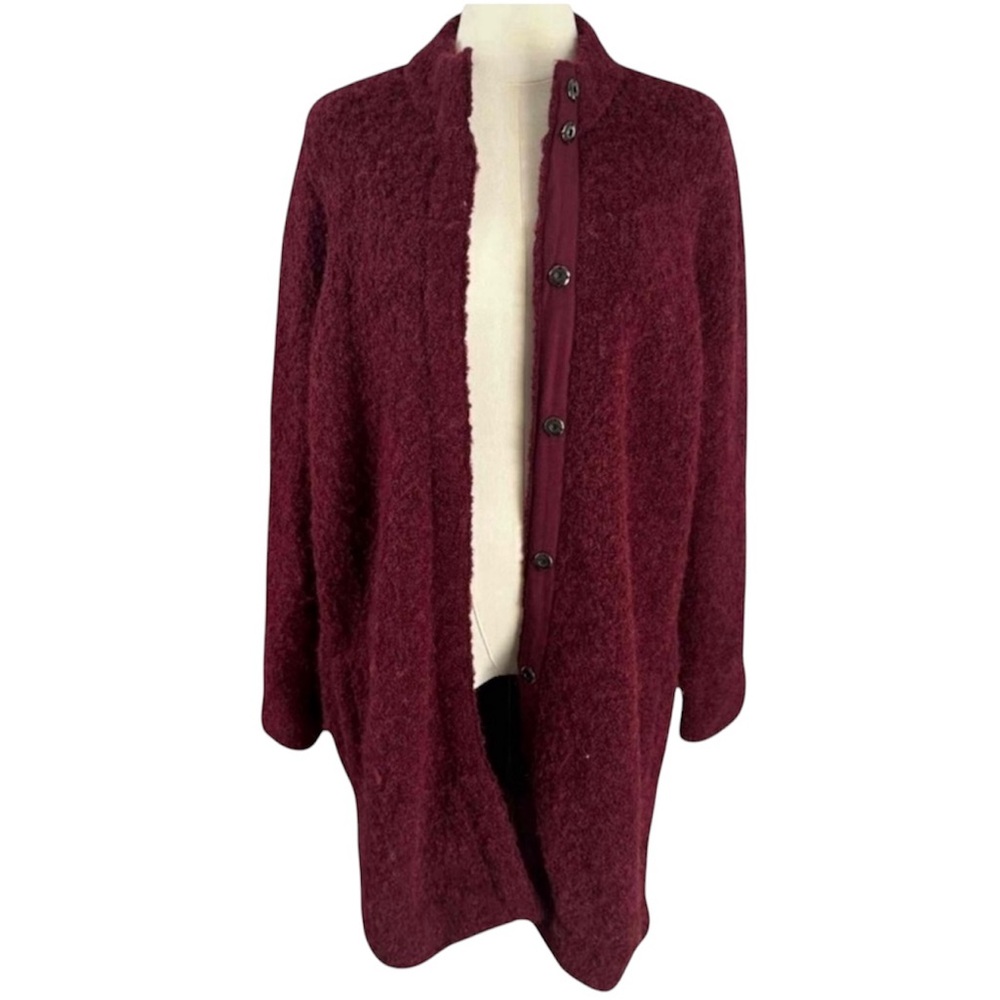 Etcetera Burgundy Maroon Button Up Teddy Jacket Dark Academia Fall 2024 Small